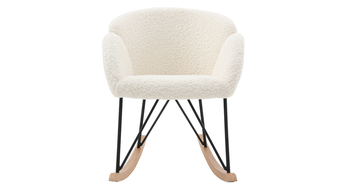 Rocking chair design tissu blanc effet peau de mouton RHAPSODY - Miliboo & Stéphane Plaza