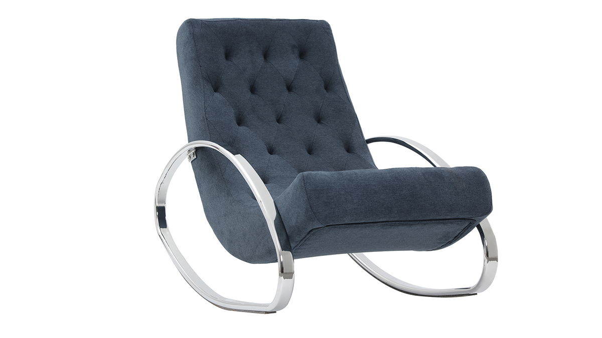 Rocking chair design tissu effet velours bleu CHESTY