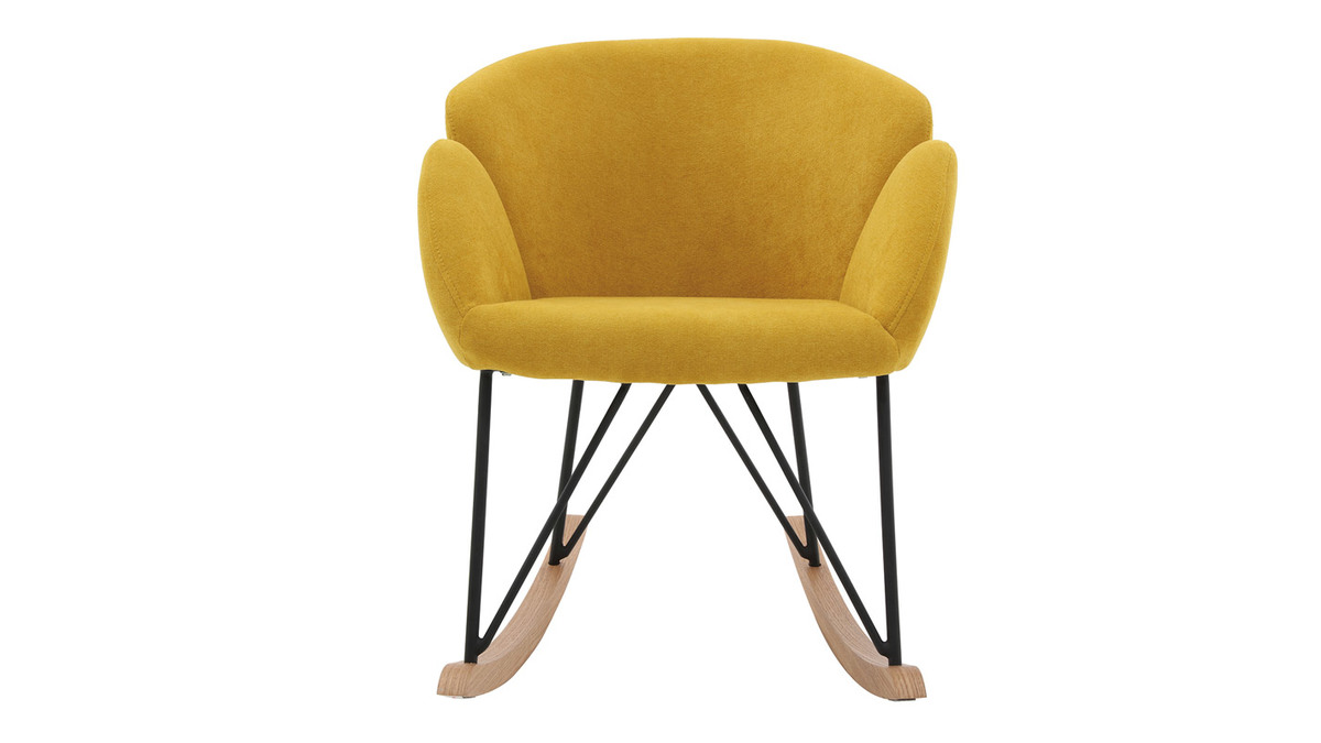 Rocking chair en tissu effet velours jaune moutarde, mtal noir et bois clair RHAPSODY