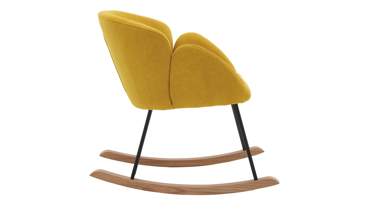 Rocking chair en tissu effet velours jaune moutarde, métal noir et bois clair RHAPSODY - Miliboo & Stéphane Plaza