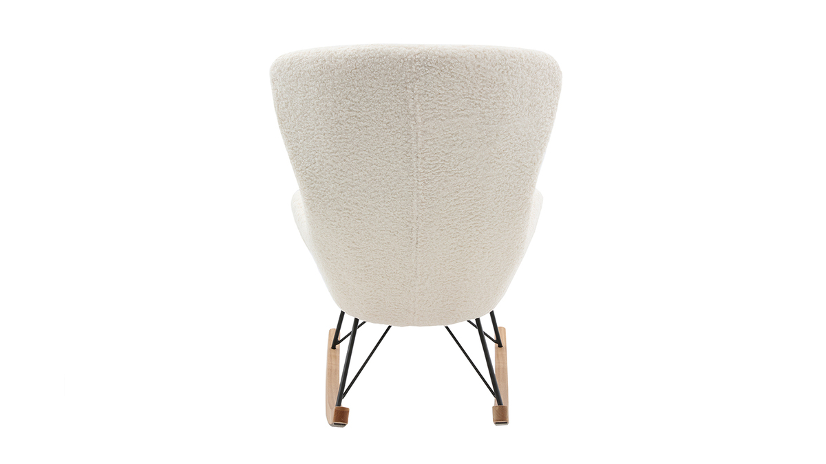 Rocking chair scandinave en tissu effet peau de mouton blanc, mtal noir et bois clair  ESKUA