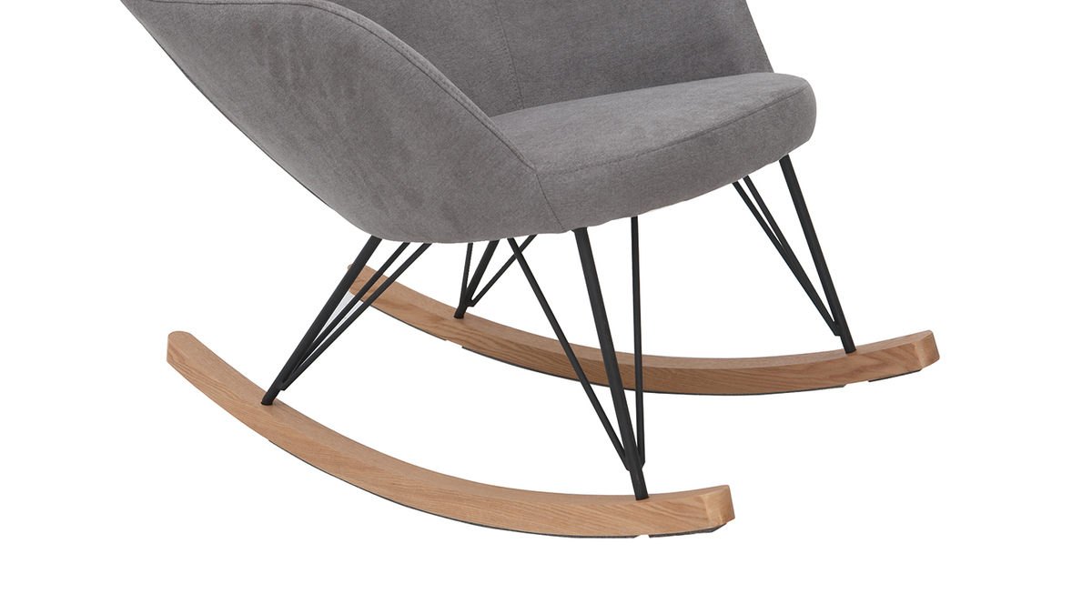 Rocking chair scandinave en tissu effet velours gris, mtal noir et bois clair JHENE