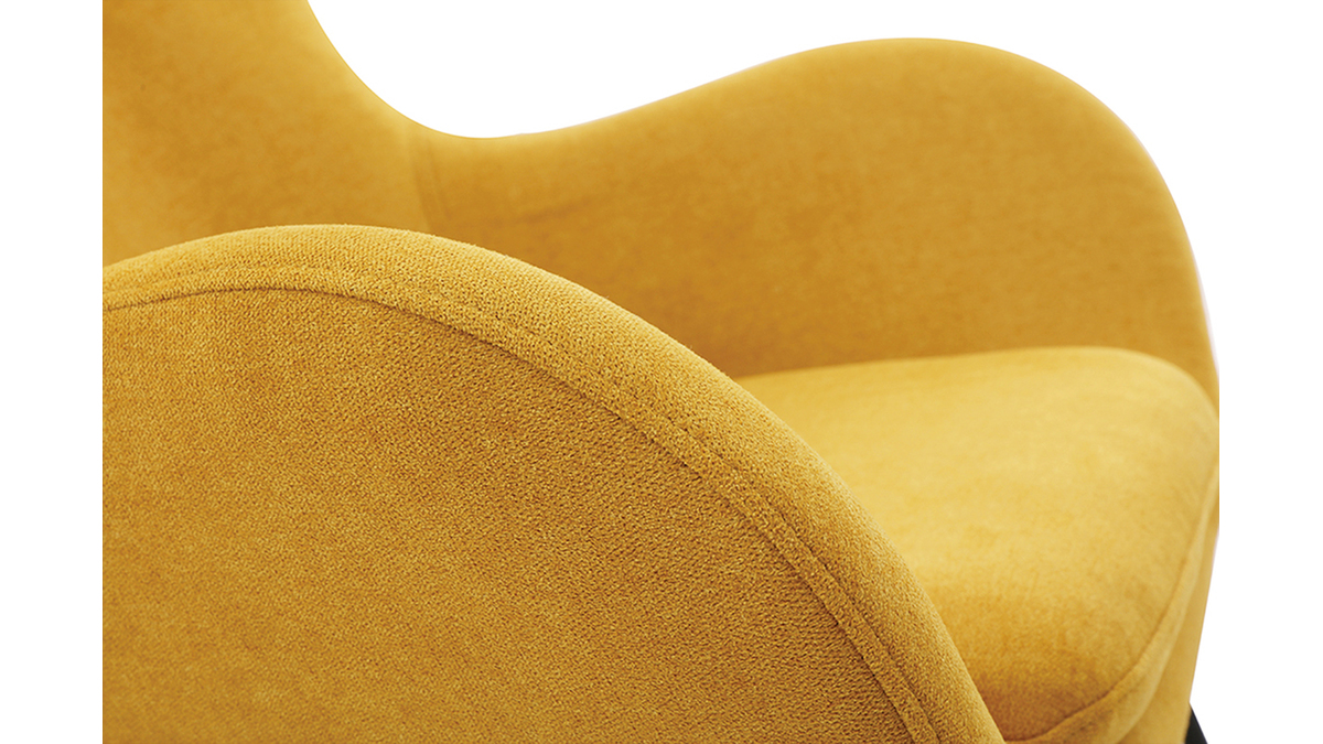 Rocking chair scandinave en tissu effet velours jaune moutarde, mtal noir et bois clair ESKUA