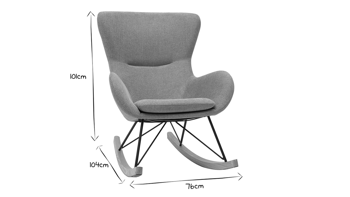 Rocking chair scandinave en tissu effet velours textur terracotta, mtal noir et bois clair ESKUA