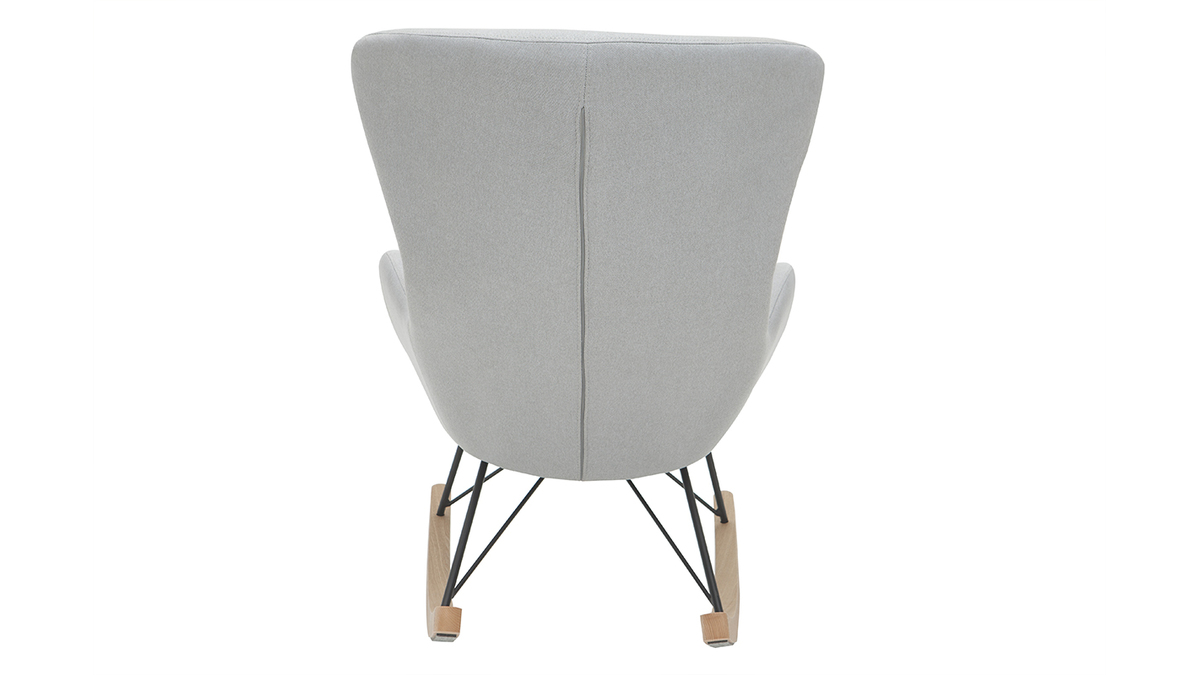 Rocking chair scandinave en tissu gris clair, mtal noir et bois clair ESKUA