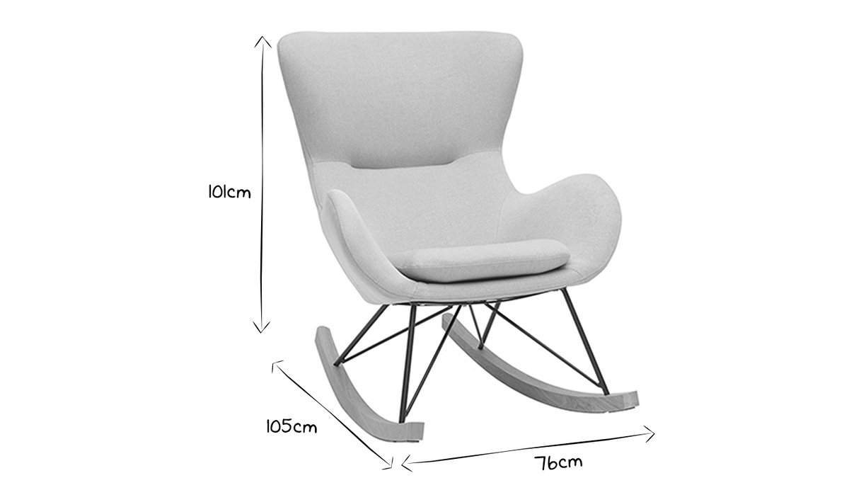 Rocking chair scandinave en tissu gris clair, mtal noir et bois clair ESKUA