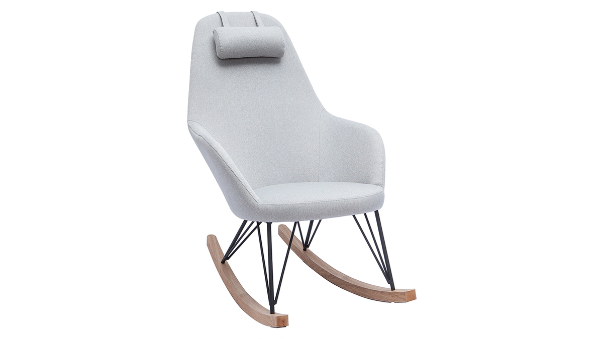 Rocking chair scandinave en tissu gris, mtal noir et bois clair JHENE