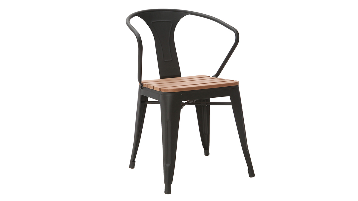 Salon de jardin avec table et 4 chaises empilables bois et mtal noir BERLINER
