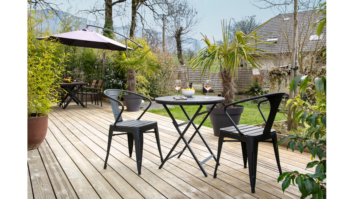 Salon de jardin avec table pliable et 2 chaises empilables bois et mtal BERLINER