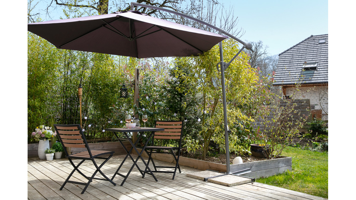 Salon de jardin pliable avec table et 2 chaises noir et bois MOJITO