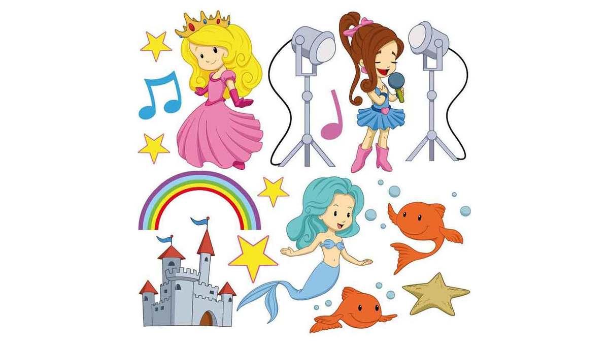Stickers princesse et sirne 30x30cm