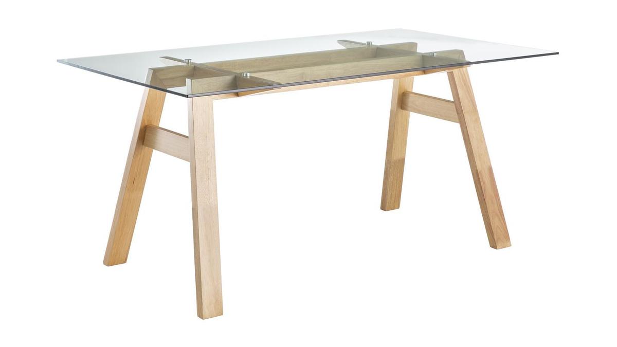 Table à manger design en verre transparent et bois L160 cm BACCO