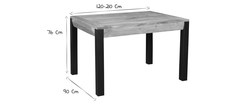 Table à manger extensible en acacia massif et métal noir L120-210 cm TRAP