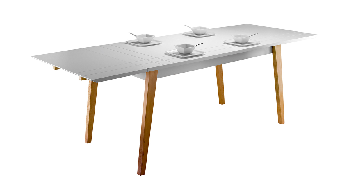 Table  manger extensible laque blanc mat et bois L160-250 cm ADORNA