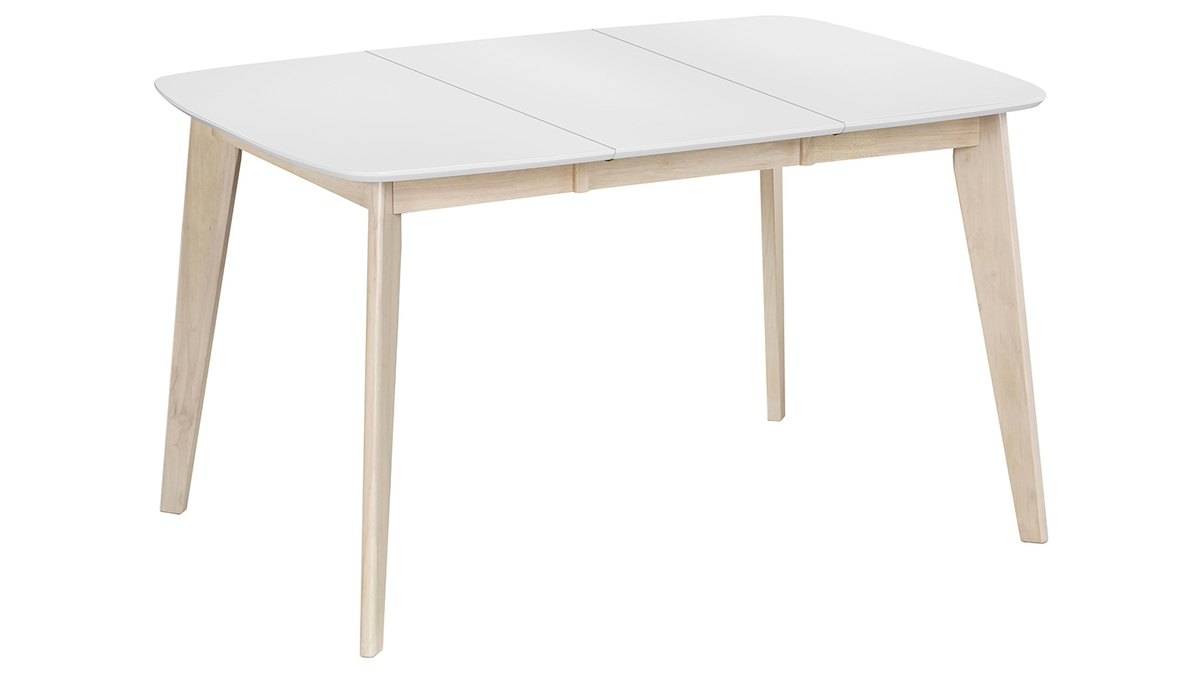 Table à manger extensible scandinave carrée blanche et bois L90-130 cm LEENA