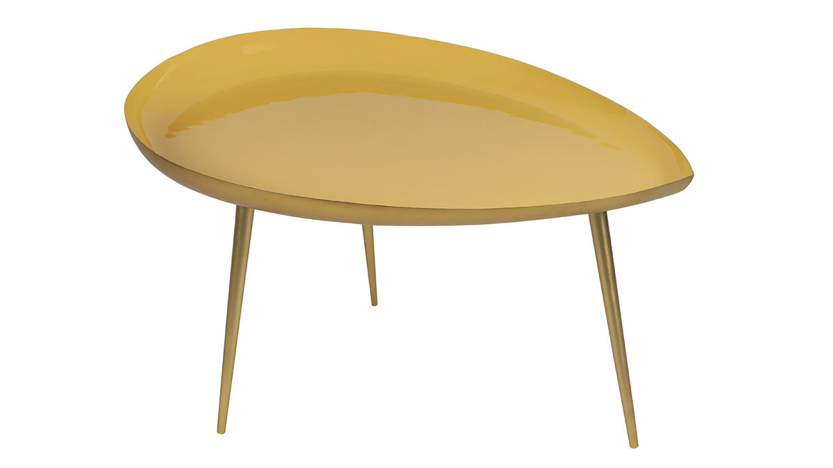 Table basse design en acier laqu jaune et dor L80 cm DROP