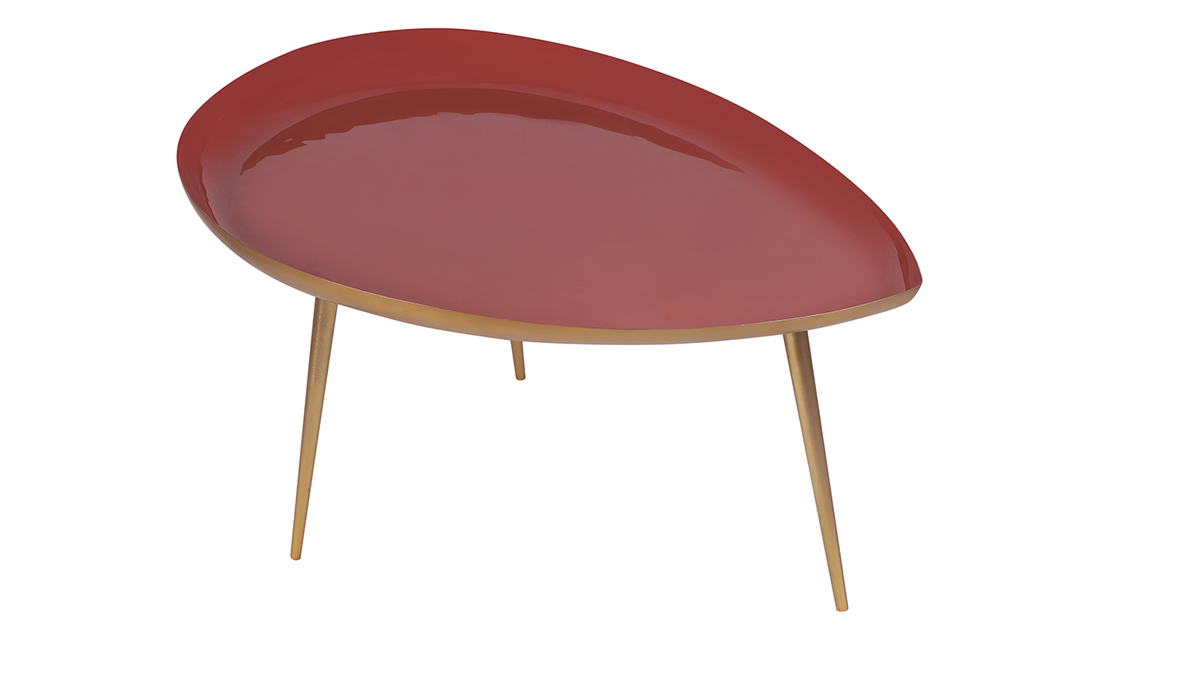 Table basse design en acier laqu terracotta et dor L80 cm DROP
