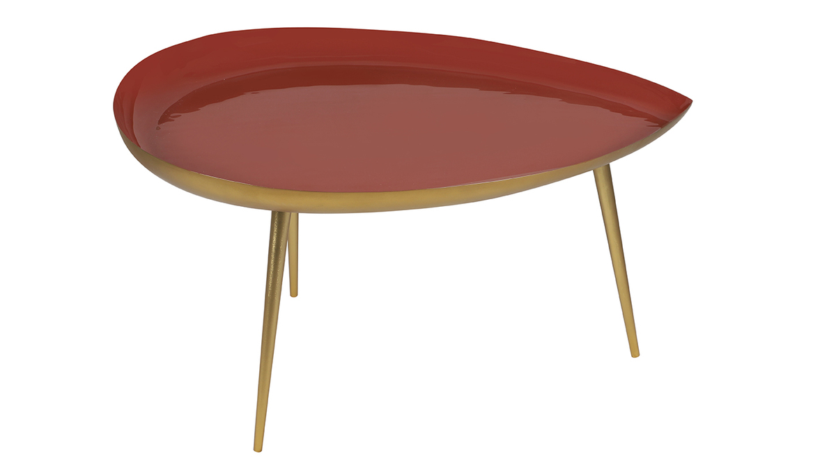 Table basse design en acier laqu terracotta et dor L80 cm DROP