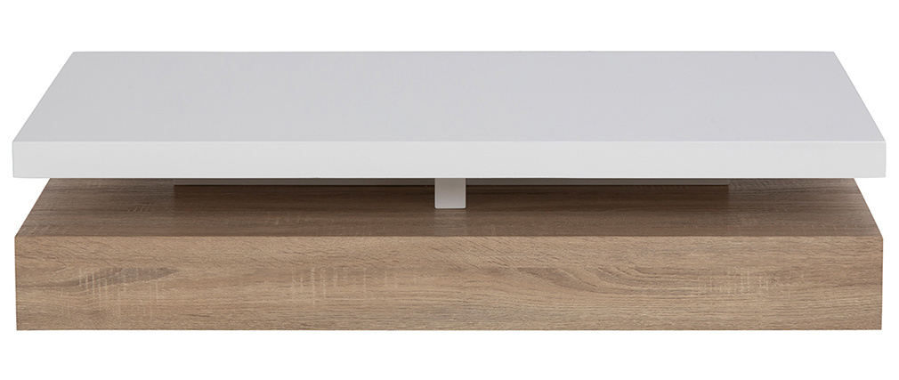 Table basse design laquée blanc brillant et bois SONOMA