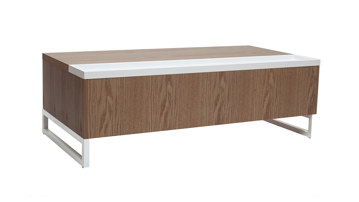 Table basse design relevable bois et blanc avec rangement URBAN