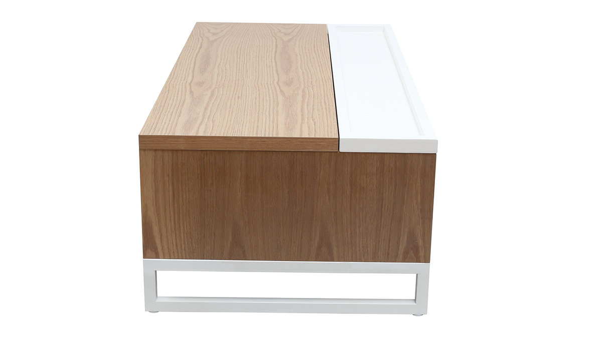 Table basse design relevable bois et blanc avec rangement URBAN