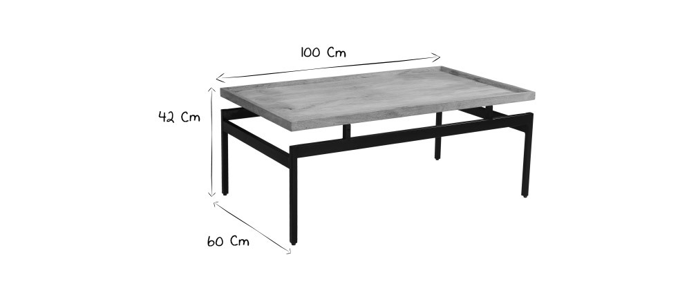 Table basse en manguier massif et métal noir L100 cm FRAME