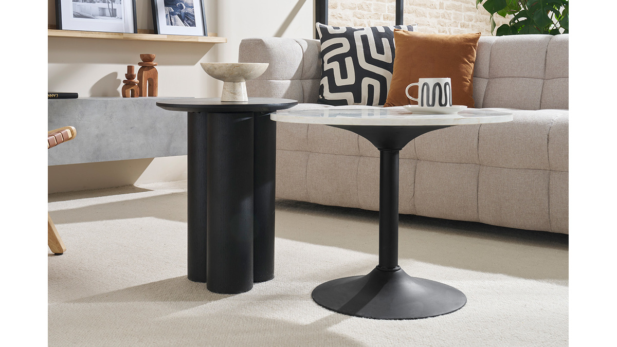 Table basse en marbre et mtal noir D60 cm COPEN
