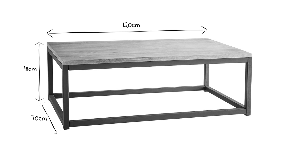 Table basse industrielle en manguier massif et métal rectangulaire FACTORY