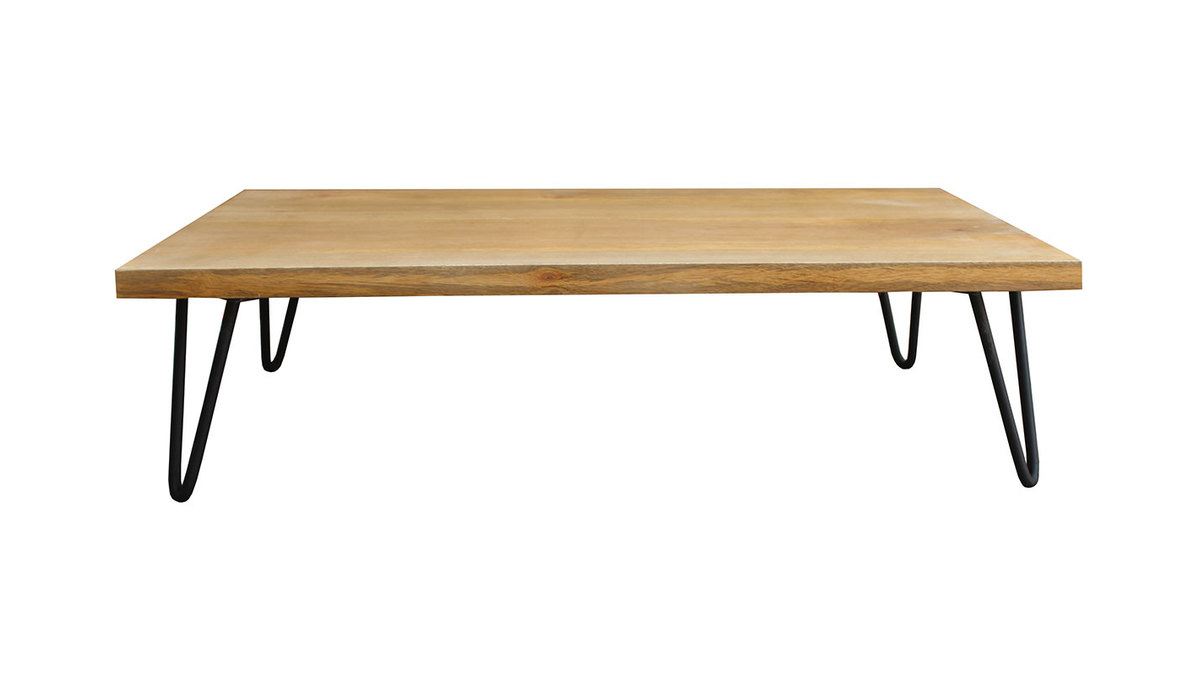 Table basse rectangulaire bois clair manguier massif et métal noir L117 cm VIBES