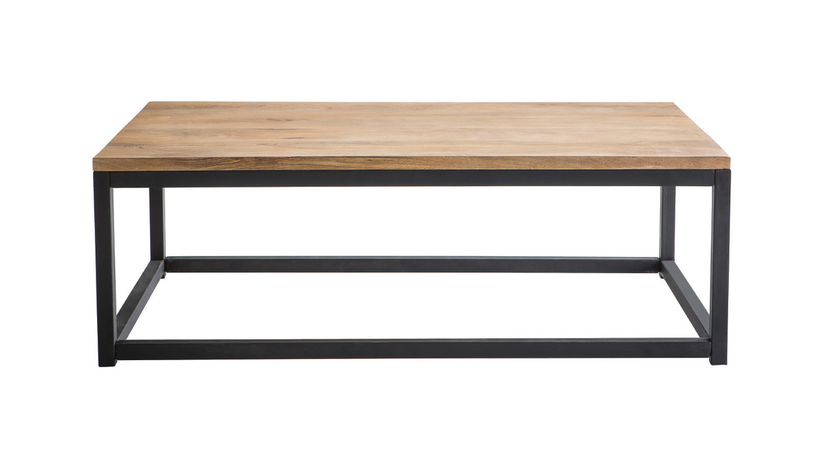 Table basse rectangulaire bois clair manguier massif et métal noir L120 cm FACTORY
