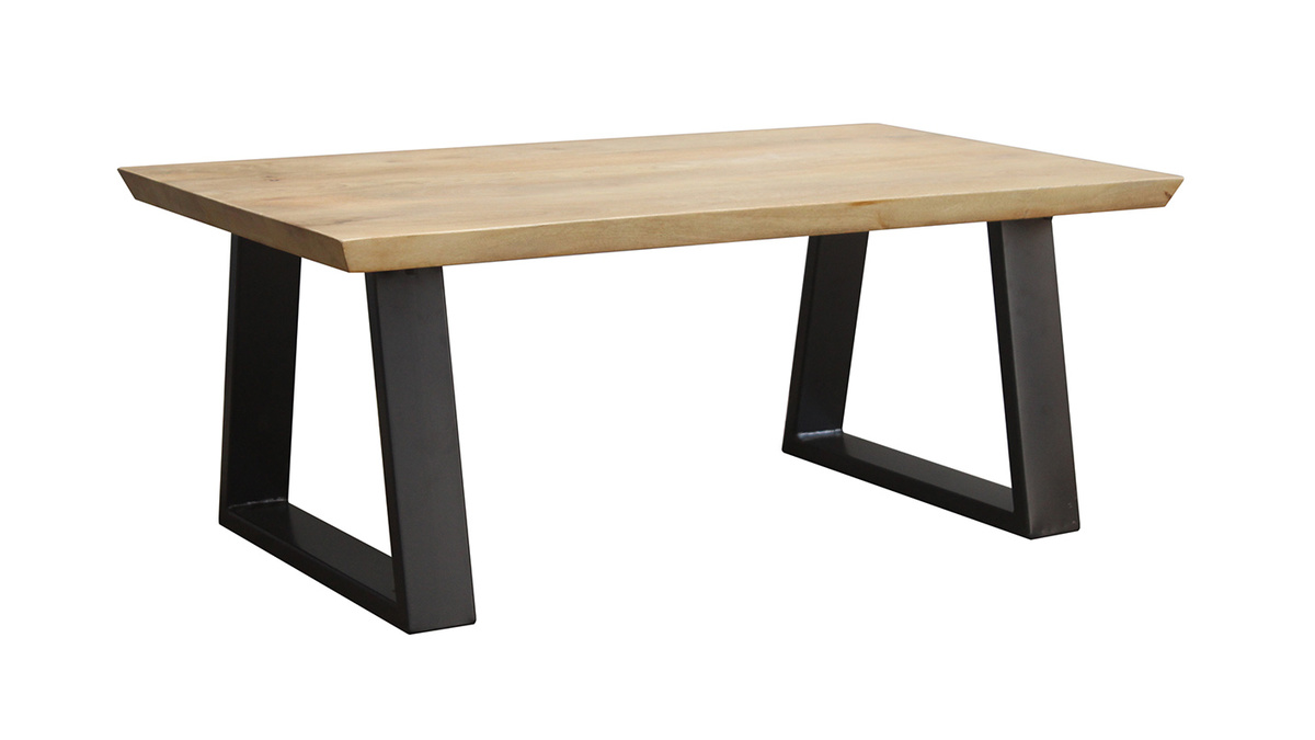 Table basse rectangulaire bois manguier massif et mtal noir L100 cm VIJAY