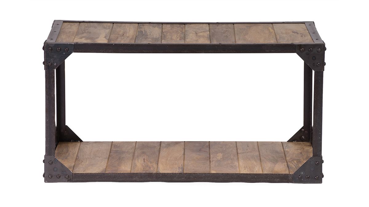 Table basse rectangulaire industrielle bois manguier massif et mtal noir L90 cm ATELIER