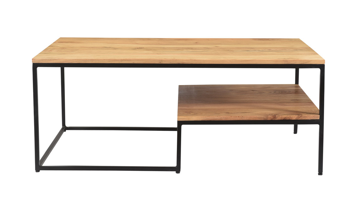 Table basse rectangulaire industrielle bois massif et mtal noir L100 cm YONA