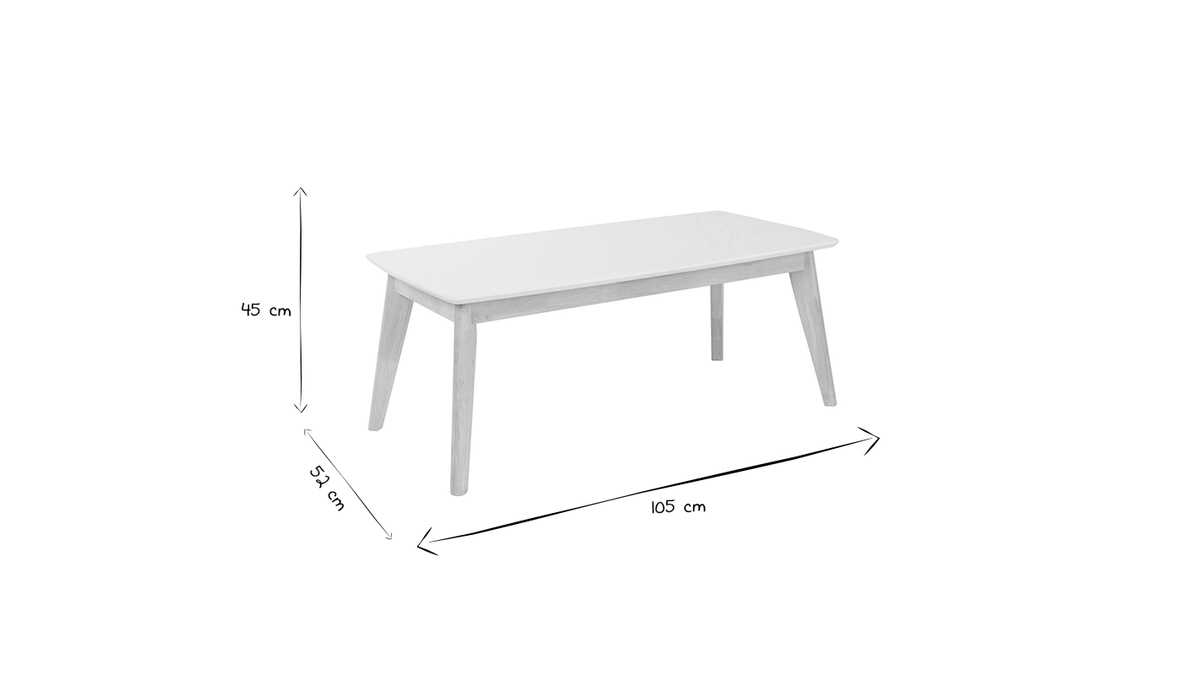 Table basse rectangulaire scandinave blanc et bois clair massif L105 cm LEENA
