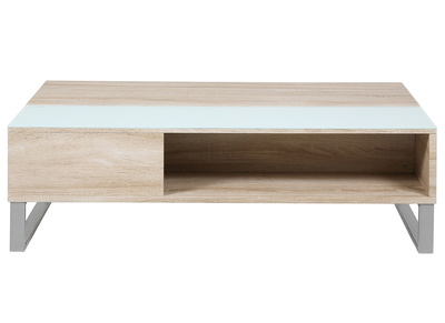 Table basse relevable bois clair et verre fumé blanc WYNN