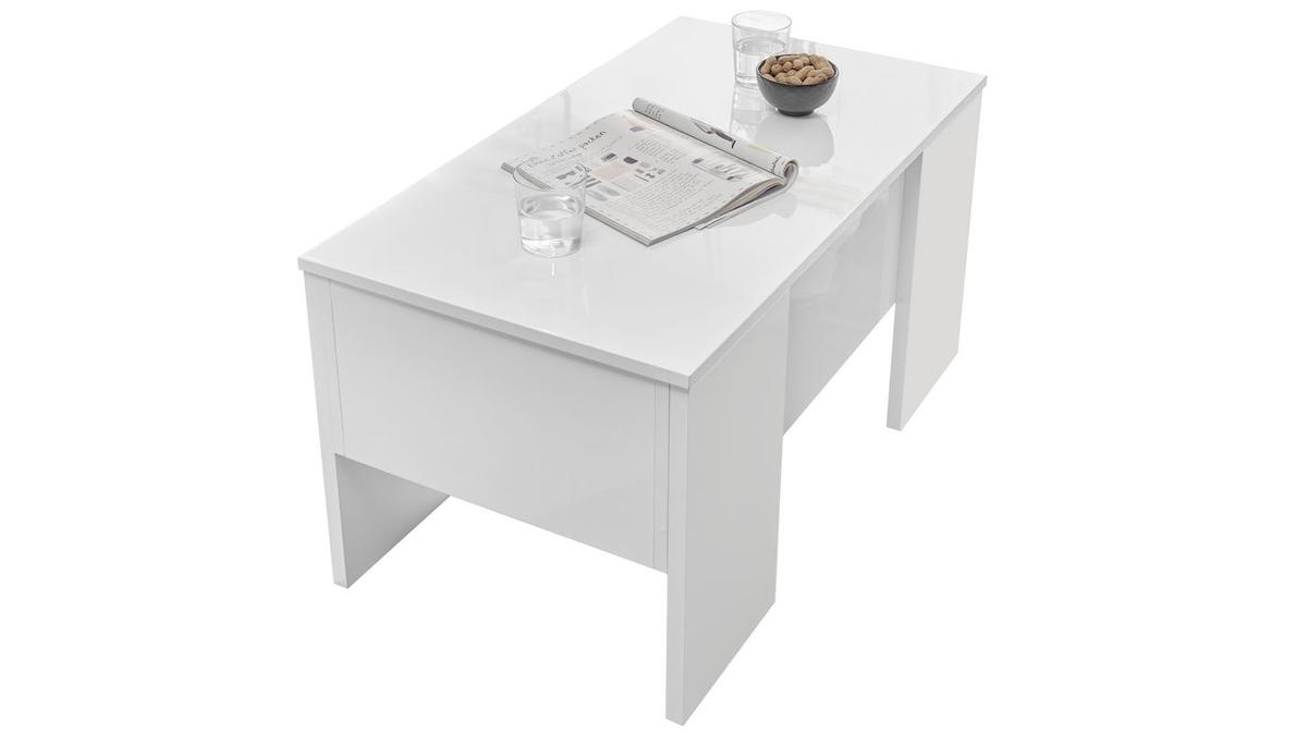 Table basse relevable design blanc laqu brillant L92 cm COMO