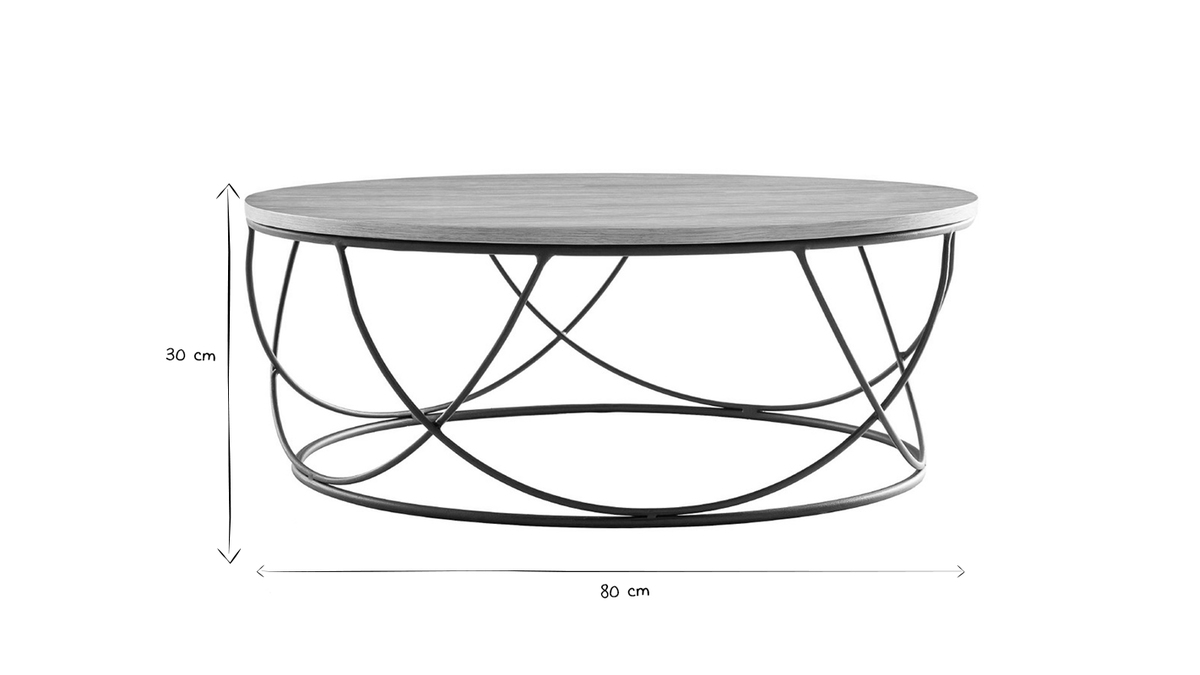 Table basse ronde bois clair chne et mtal noir D80 cm LACE
