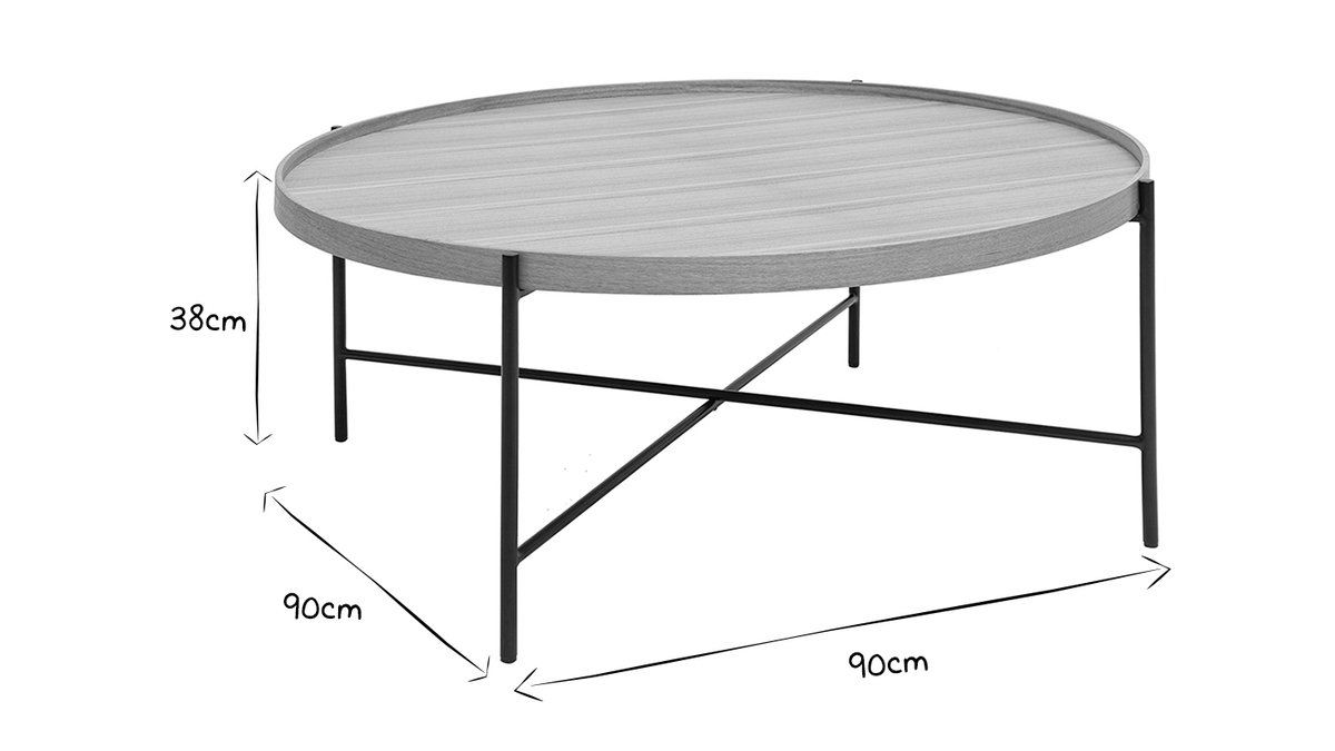 Table basse ronde bois clair et mtal noir D90 cm BASSY