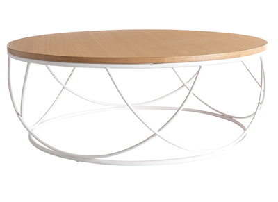 Table basse ronde bois et métal blanc D80 x H30 cm LACE - Miliboo & Stéphane Plaza