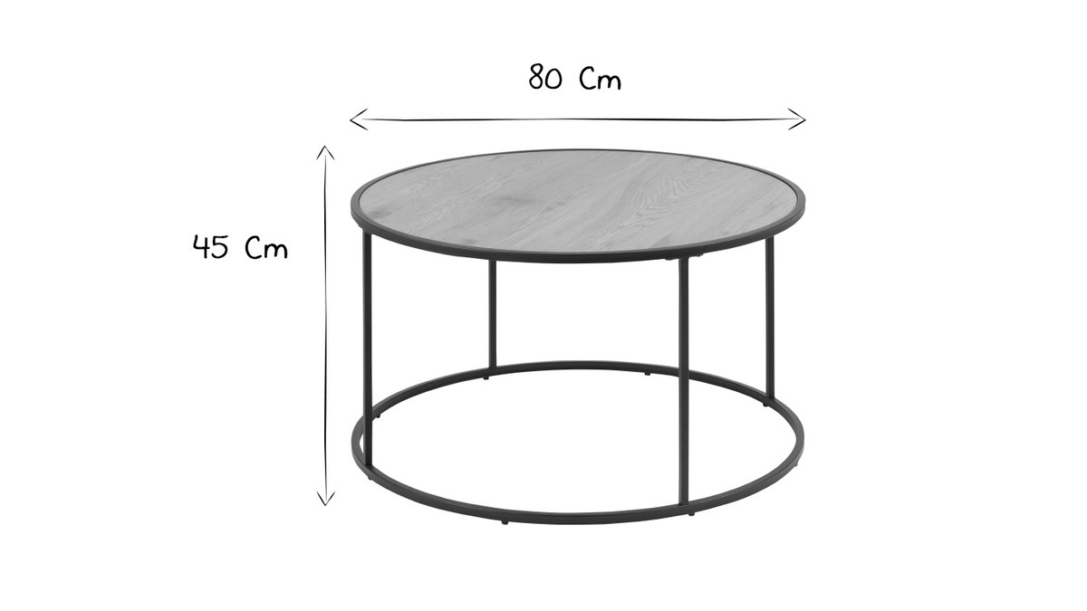 Table basse ronde bois et métal noir D80 cm TRESCA