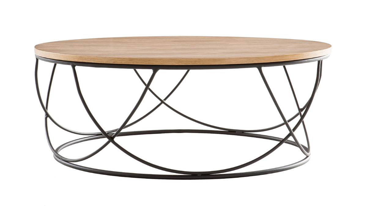 Table basse ronde bois et métal noir D80 x H30 cm LACE