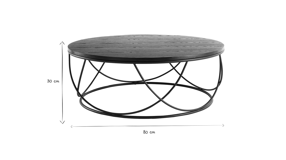 Table basse ronde bois noir et mtal noir D80 cm LACE