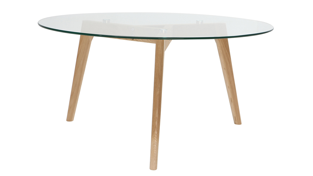 Table basse ronde design contemporain verre et bois DAVOS