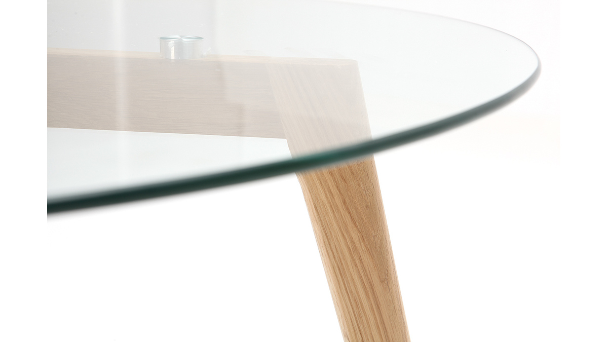 Table basse ronde design contemporain verre et bois DAVOS