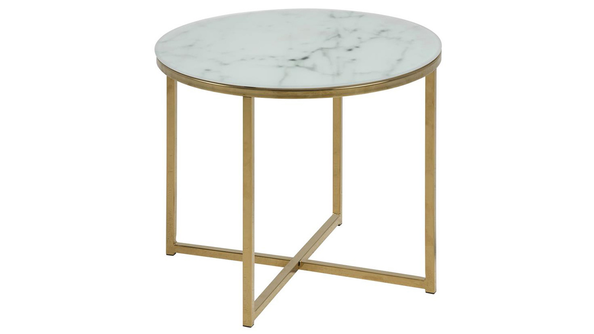 Table basse ronde design effet marbre et métal doré D50 cm SILAS