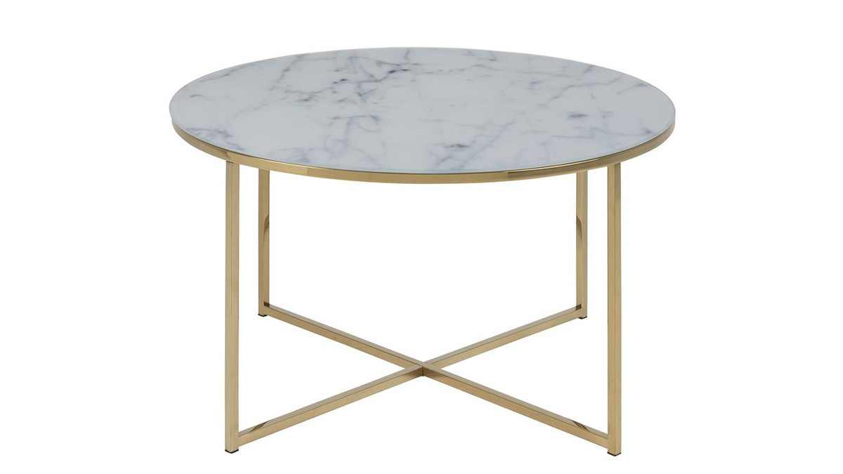 Table basse ronde design effet marbre et mtal dor D80 cm SILAS