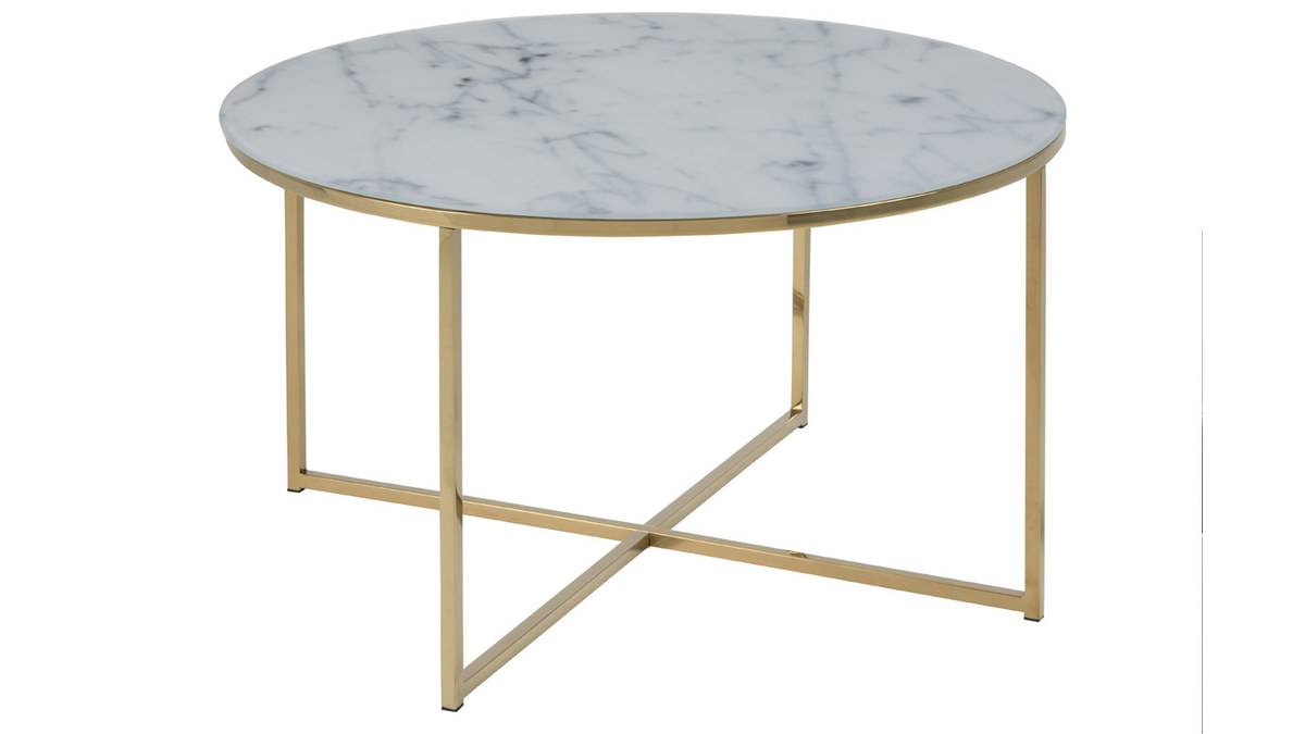 Table basse ronde design effet marbre et mtal dor D80 cm SILAS