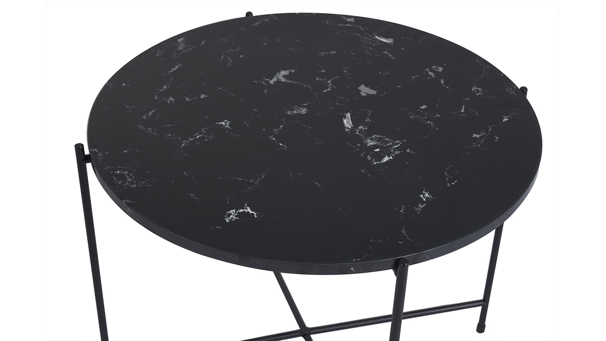 Table basse ronde design noire en marbre et mtal D52 cm SARDA