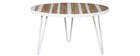 Table basse ronde manguier massif et métal blanc L80 x H45 cm ROCHELLE