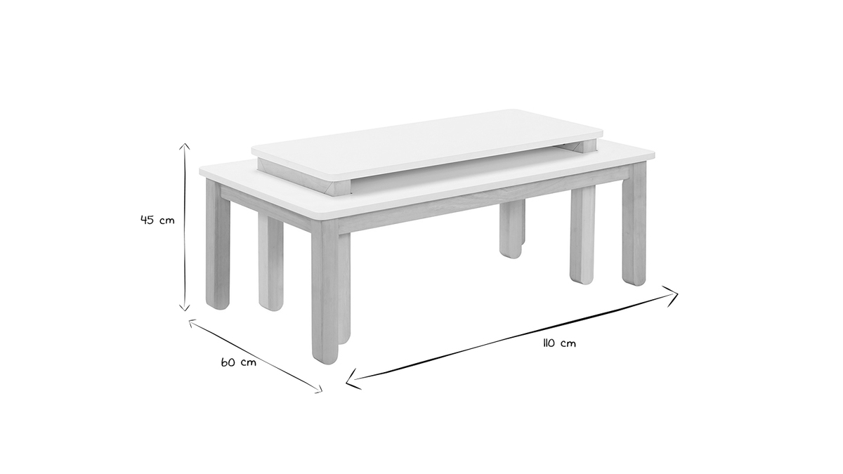 Table basse scandinave avec banc intgr blanc et bois clair L110 cm CYBEL